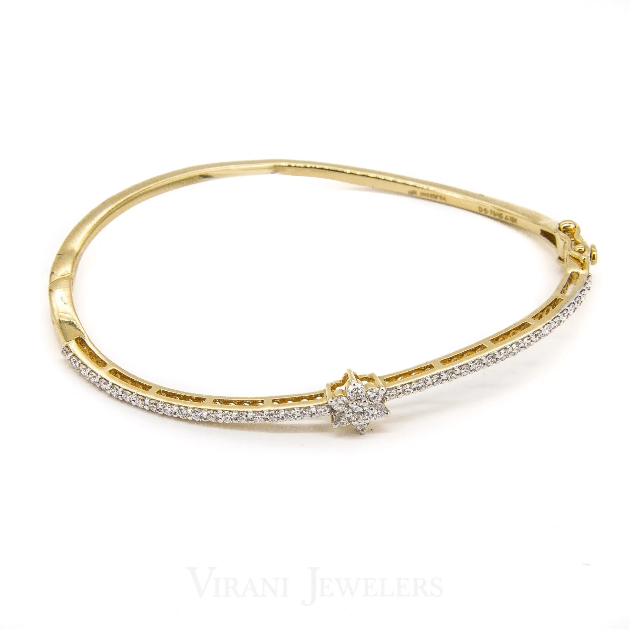 0.76CT Round Diamond Cuff Bracelet Set in 18K Gold W/ Floral Design Accent