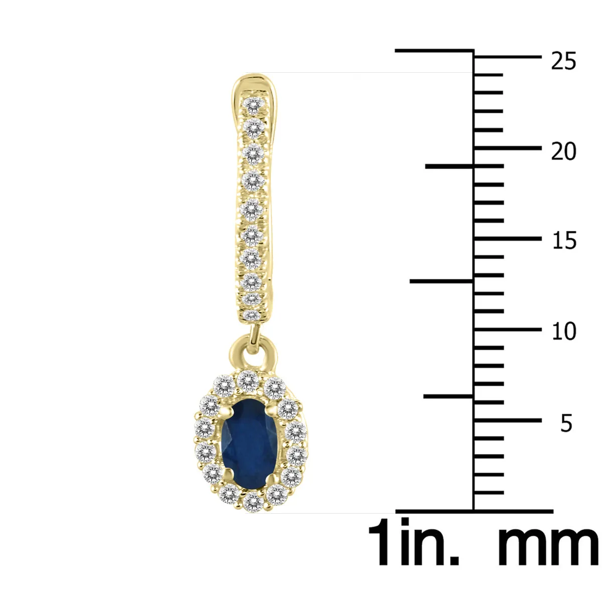 1/2 Carat Oval Sapphire And Diamond Halo Dangle Earrings In 10K Yellow Gold