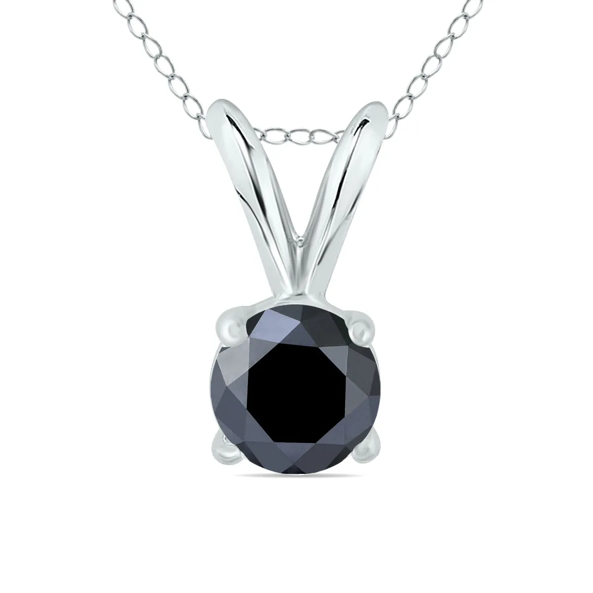 1/2 Carat Round Black Diamond Solitaire Pendant In 14K White Gold