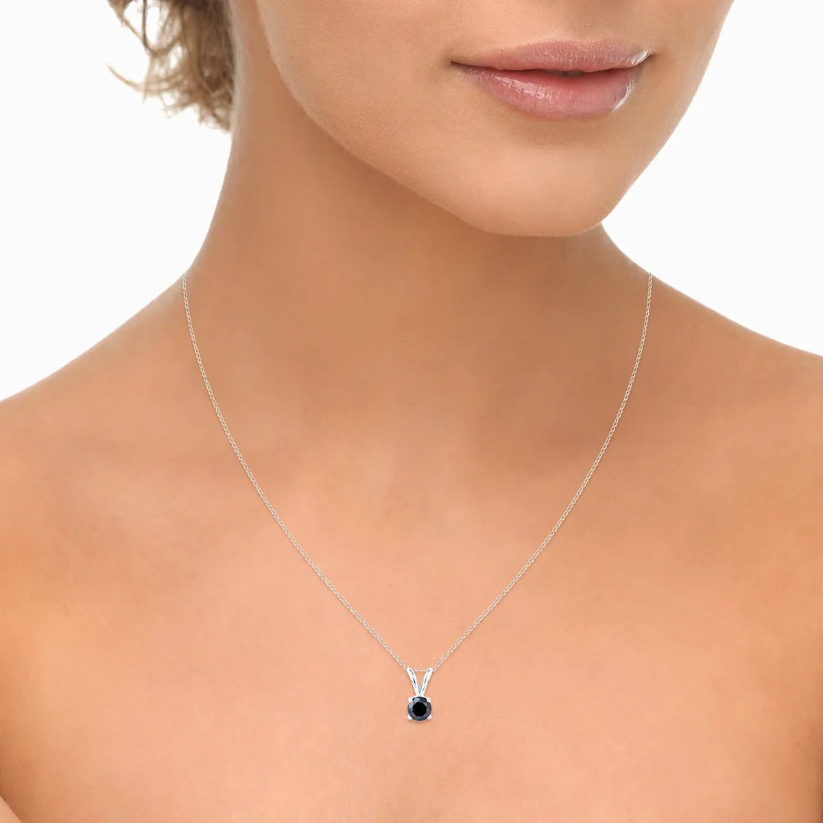 1/2 Carat Round Black Diamond Solitaire Pendant In 14K White Gold