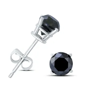 1/2 Carat Tw Round Black Diamond Solitaire Stud Earrings In 10K White Gold