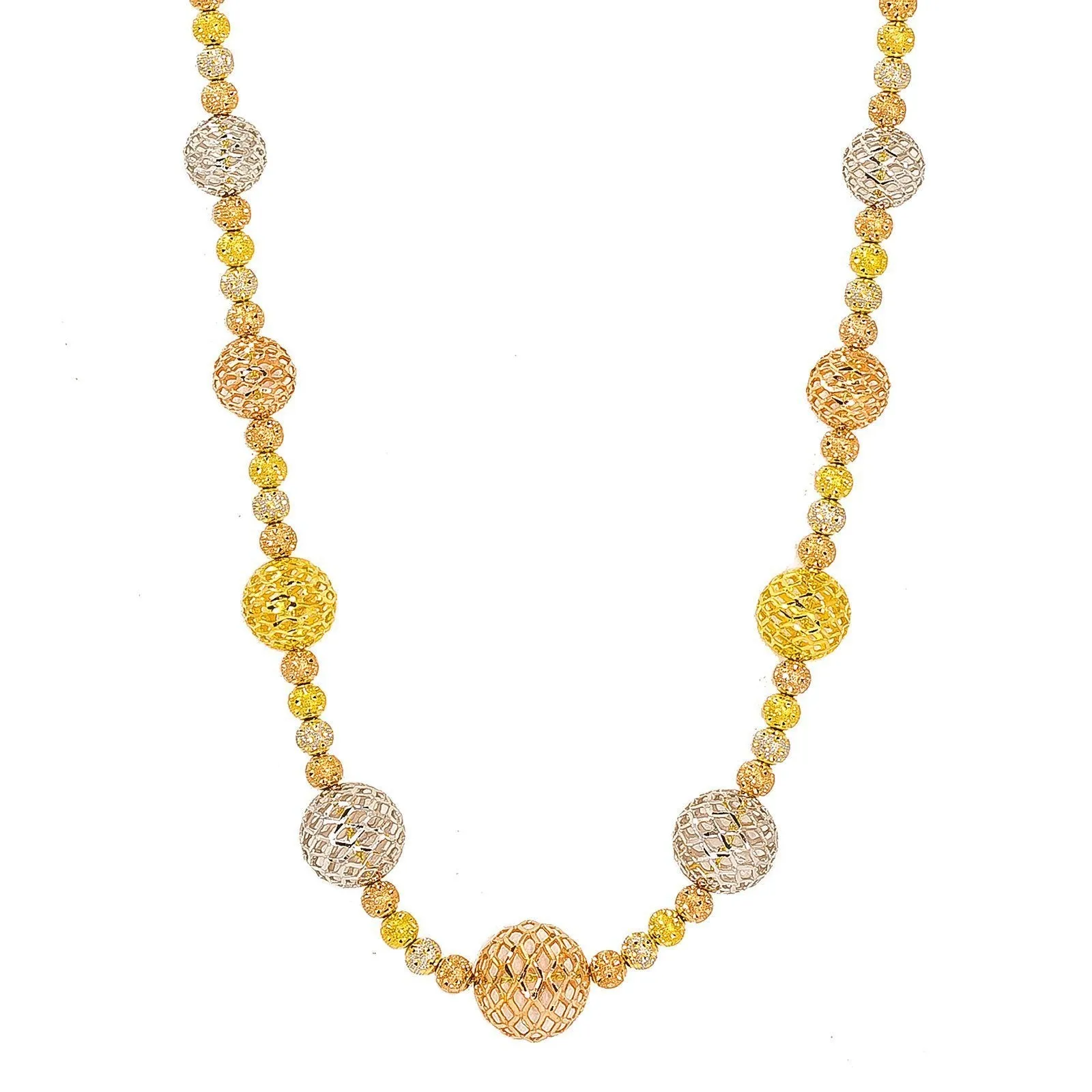 22K Multi Tone Gold Chain W/ Long Strand of Large Textured Bead-Ball Accents