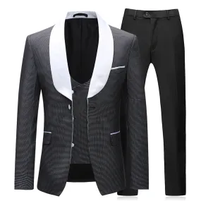 3-Piece Slim Fit Houndstooth Suit Black