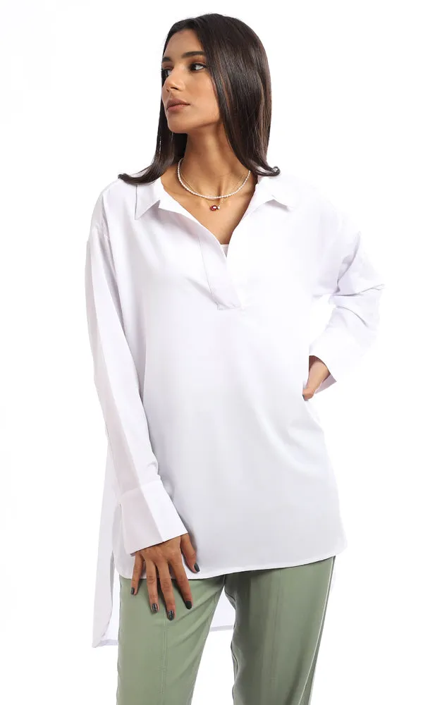 94819 High Low Classic Collar Blouse - White