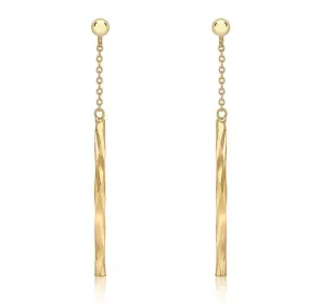 9K Yellow Gold Diamond Cut Bar and Chain Drop Earrings