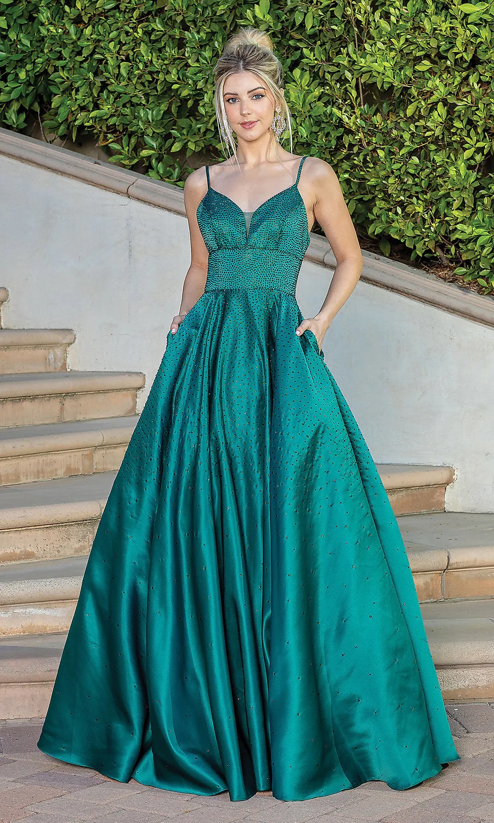 A-Line Long Beaded Prom Dress with Pockets