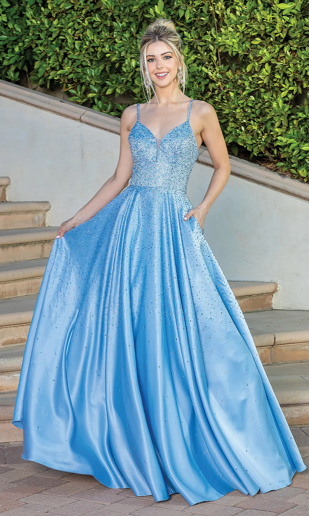 A-Line Long Beaded Prom Dress with Pockets