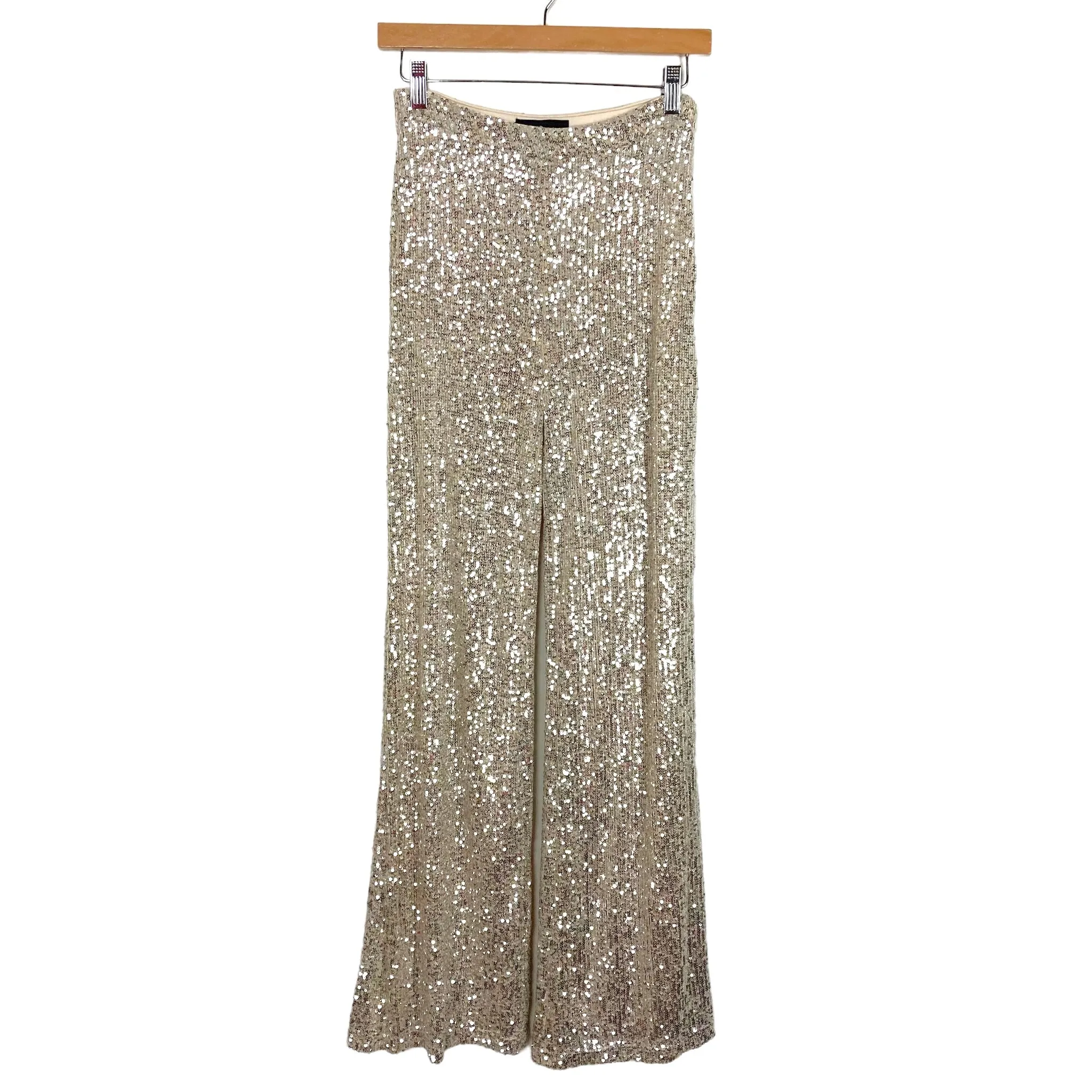 Aakaa Silver Sequin Wide Leg Pants- Size M (Inseam 32.5”)