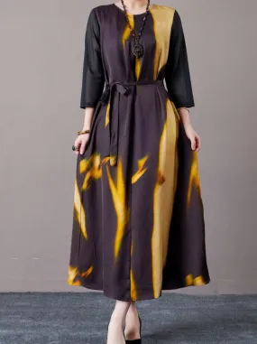 Abstract Print Long Sleeve Maxi Dress