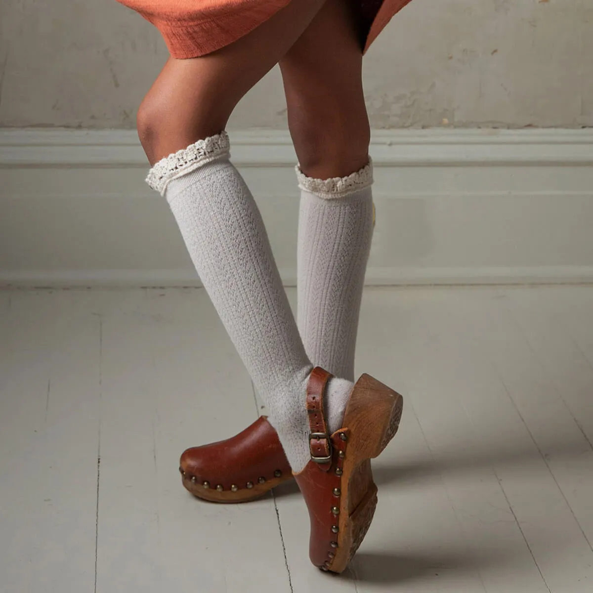 Adeline Pointelle Merino Wool Knee High Socks in Doux Agneaux by Collegien