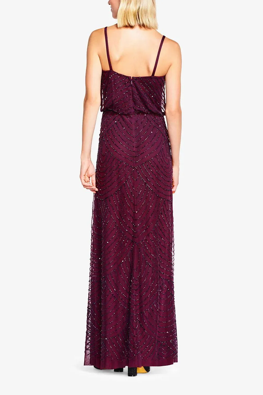 Adrianna Papell 091866702 V-Neck Sleeveless Beaded Long Dress