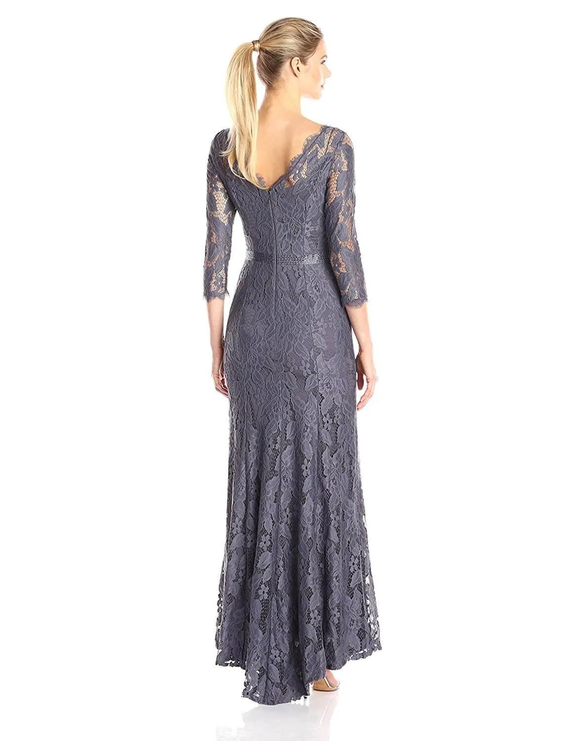 Adrianna Papell AP081915120 Long Formal Beaded Floral Lace Dress