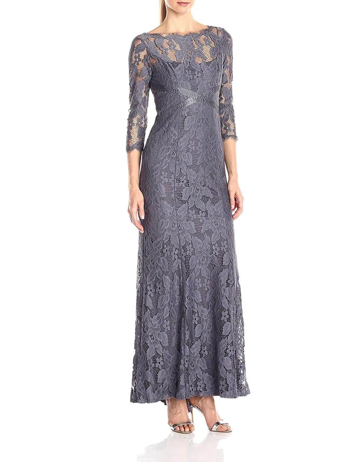 Adrianna Papell AP081915120 Long Formal Beaded Floral Lace Dress