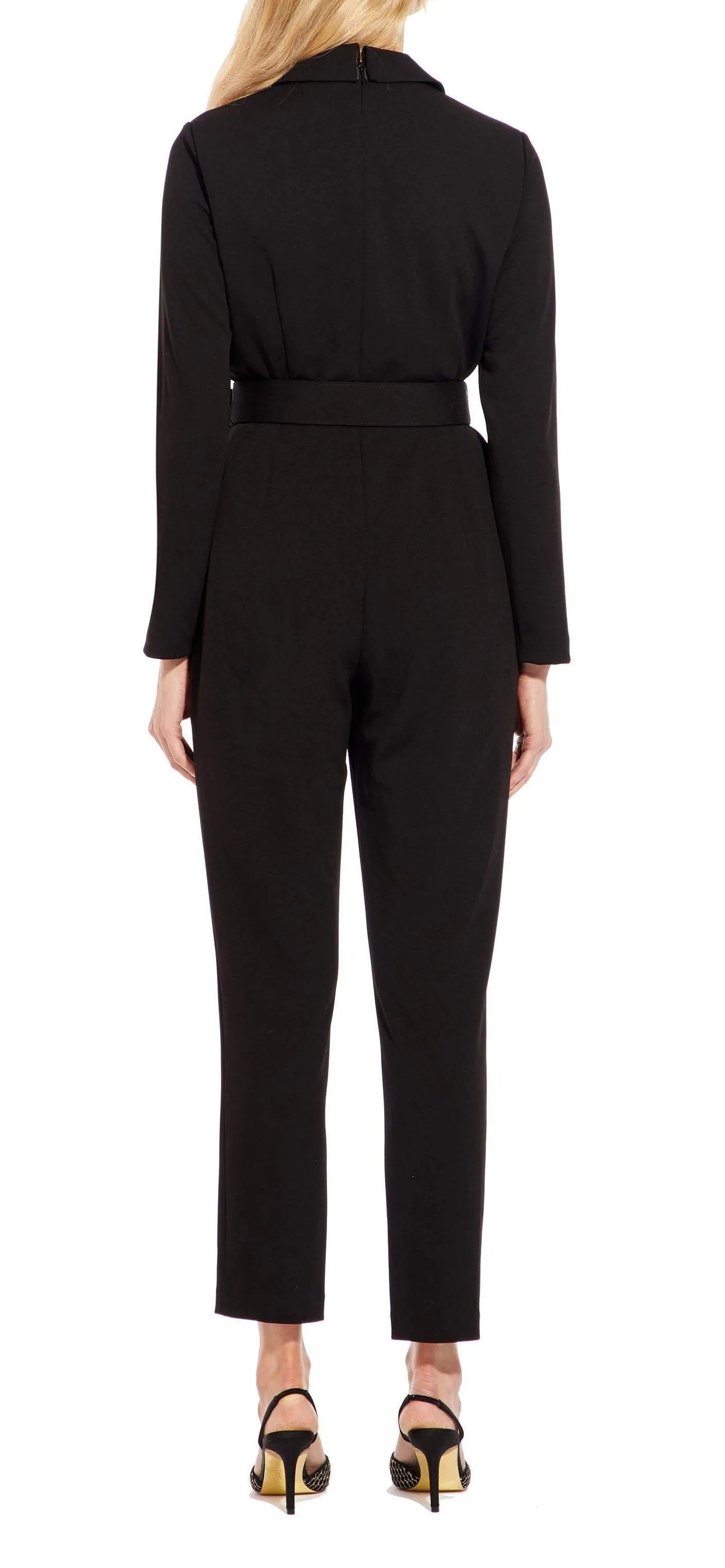 Adrianna Papell AP1D102936 Long Sleeve Belted Solid Stretch Crepe Jumpsuit