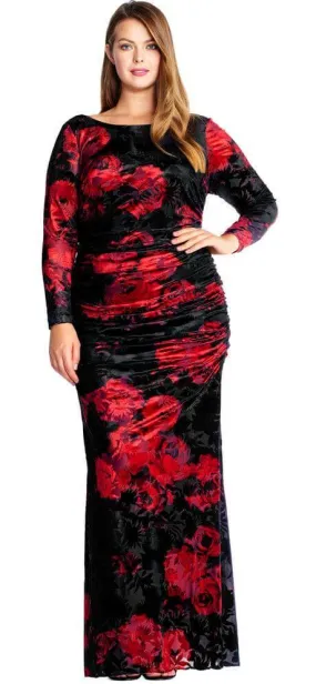 Adrianna Papell AP1E202189 Long Plus Size Floral Print Velvet Dress