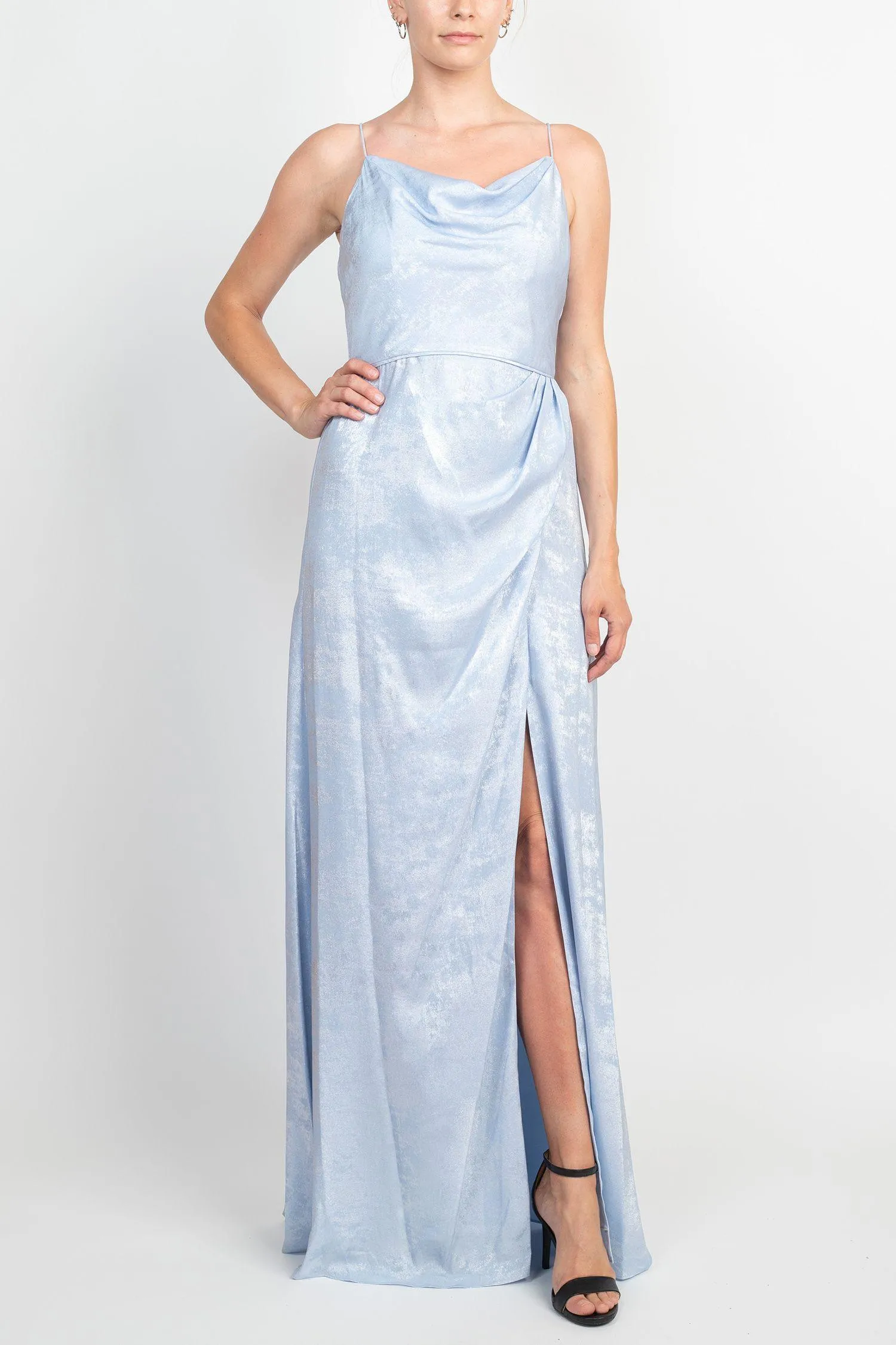 Adrianna Papell AP1E208881 Sleeveless Slit Front Gathered Formal Metallic Crepe Dress