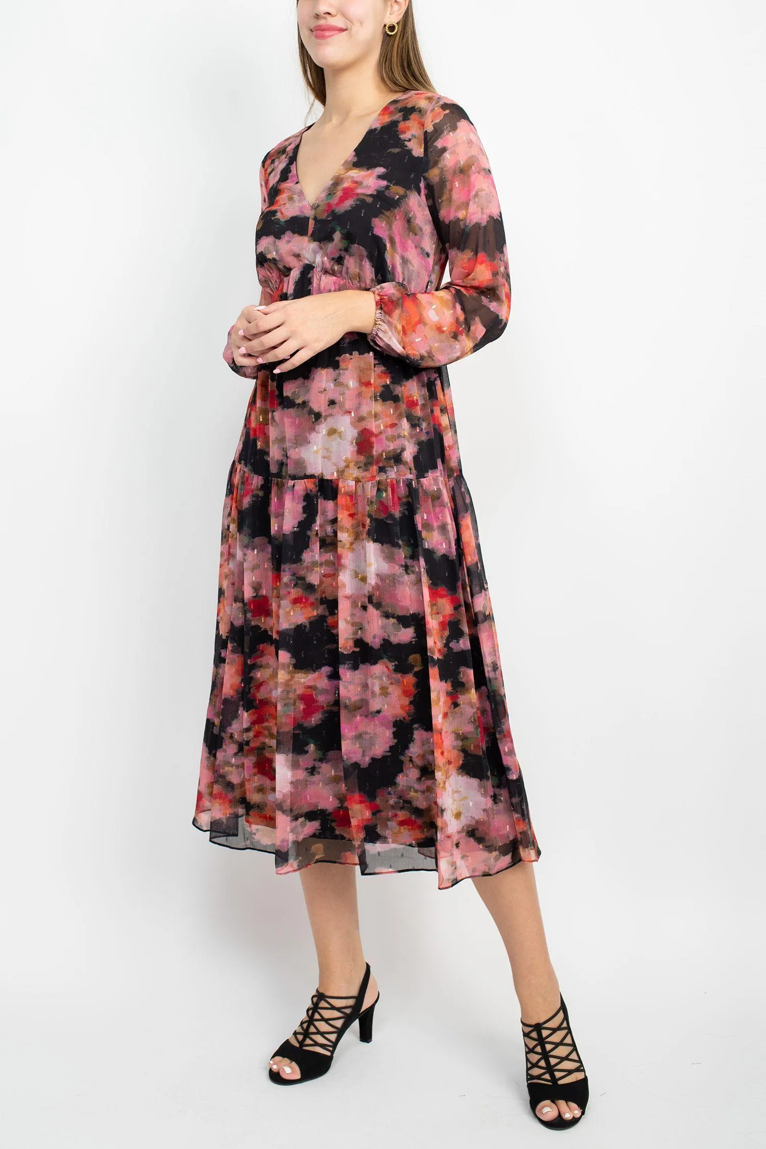 Adrianna Papell AP1E209660 Long Sleeve Floral Chiffon Dress