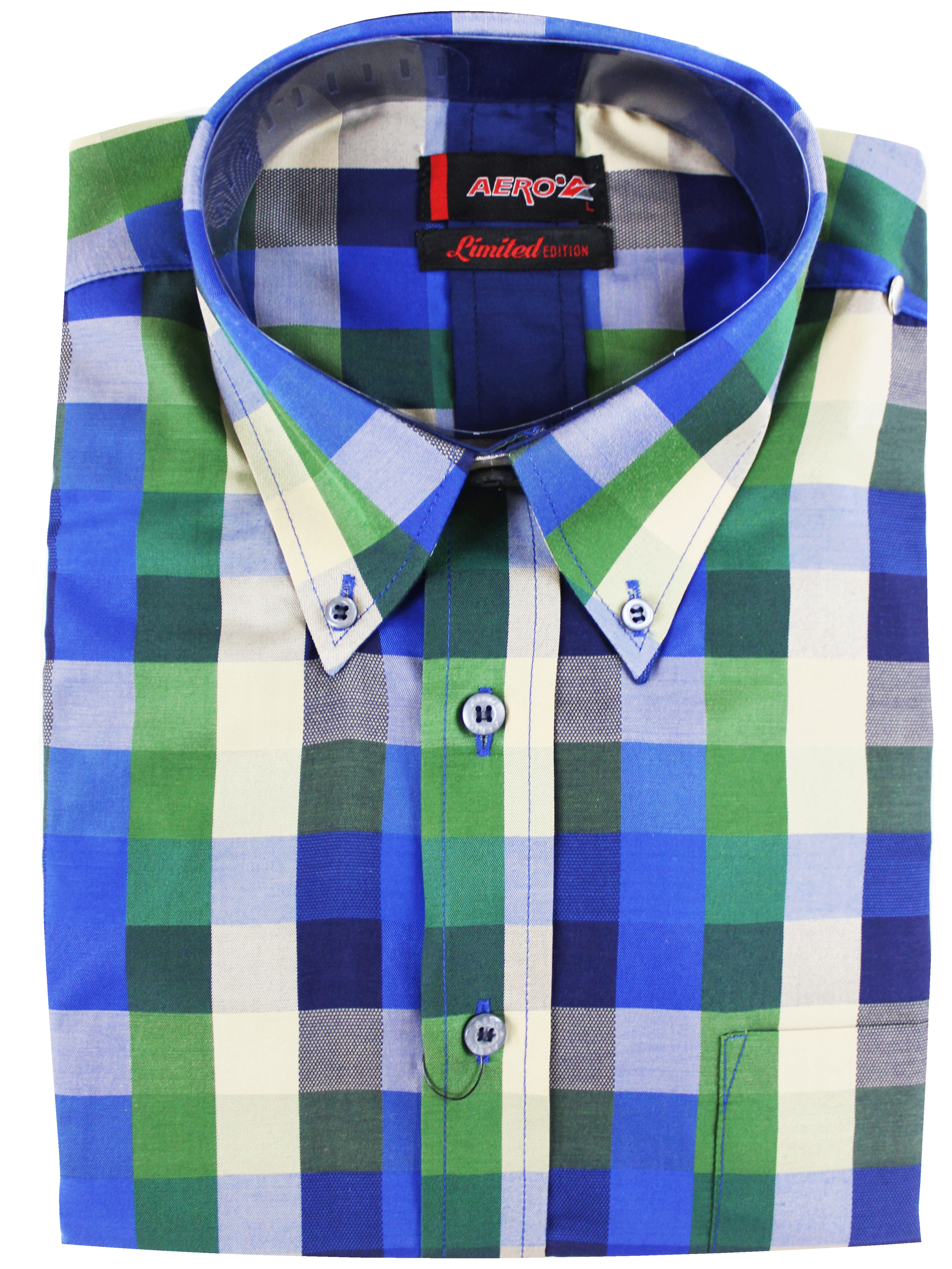 AERO Green/Beige/Blue Checkered S/S Shirt