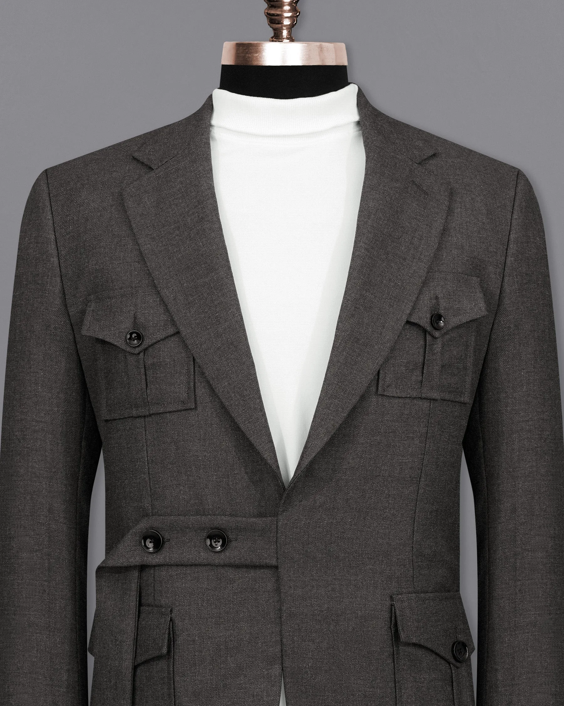 Armadillo Gray Belt Closure Wool Rich Designer Blazer