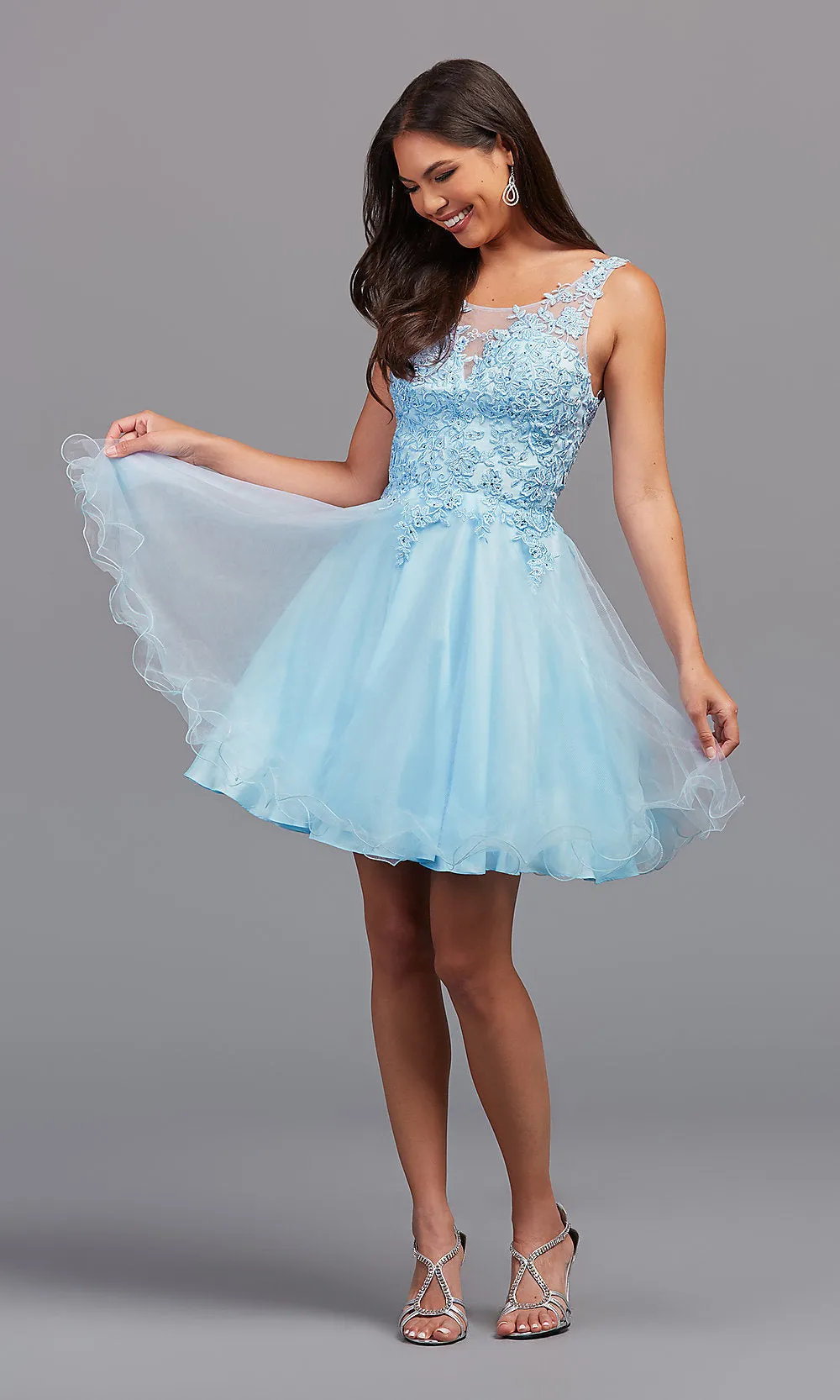 Babydoll Sleeveless Embroidered Short Prom Dress