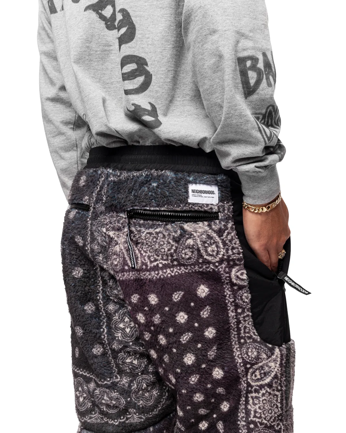 Bandana Pattern Fleece Pants Black