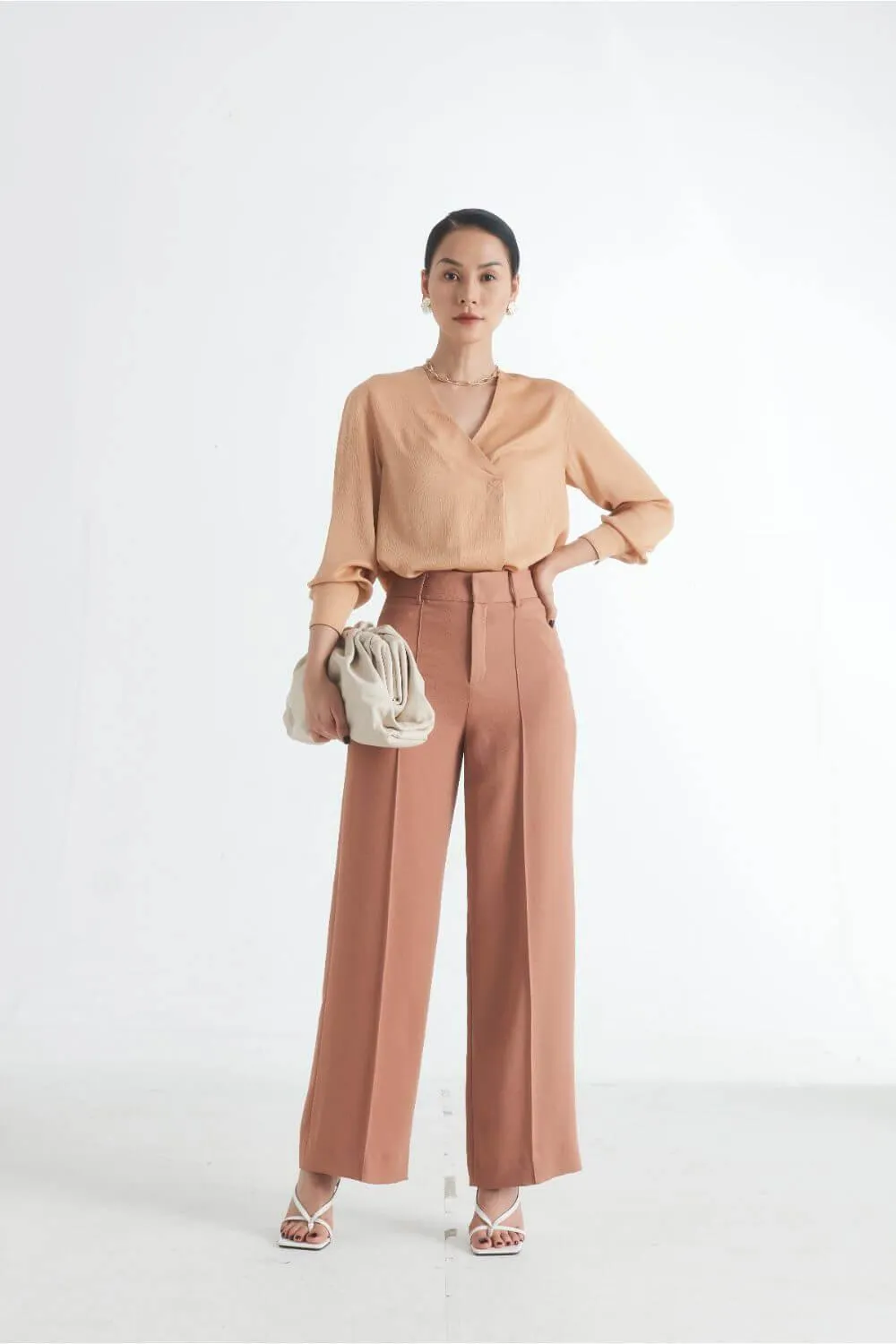 Basic Straight Wide Leg Twill Ankle Length Trousers