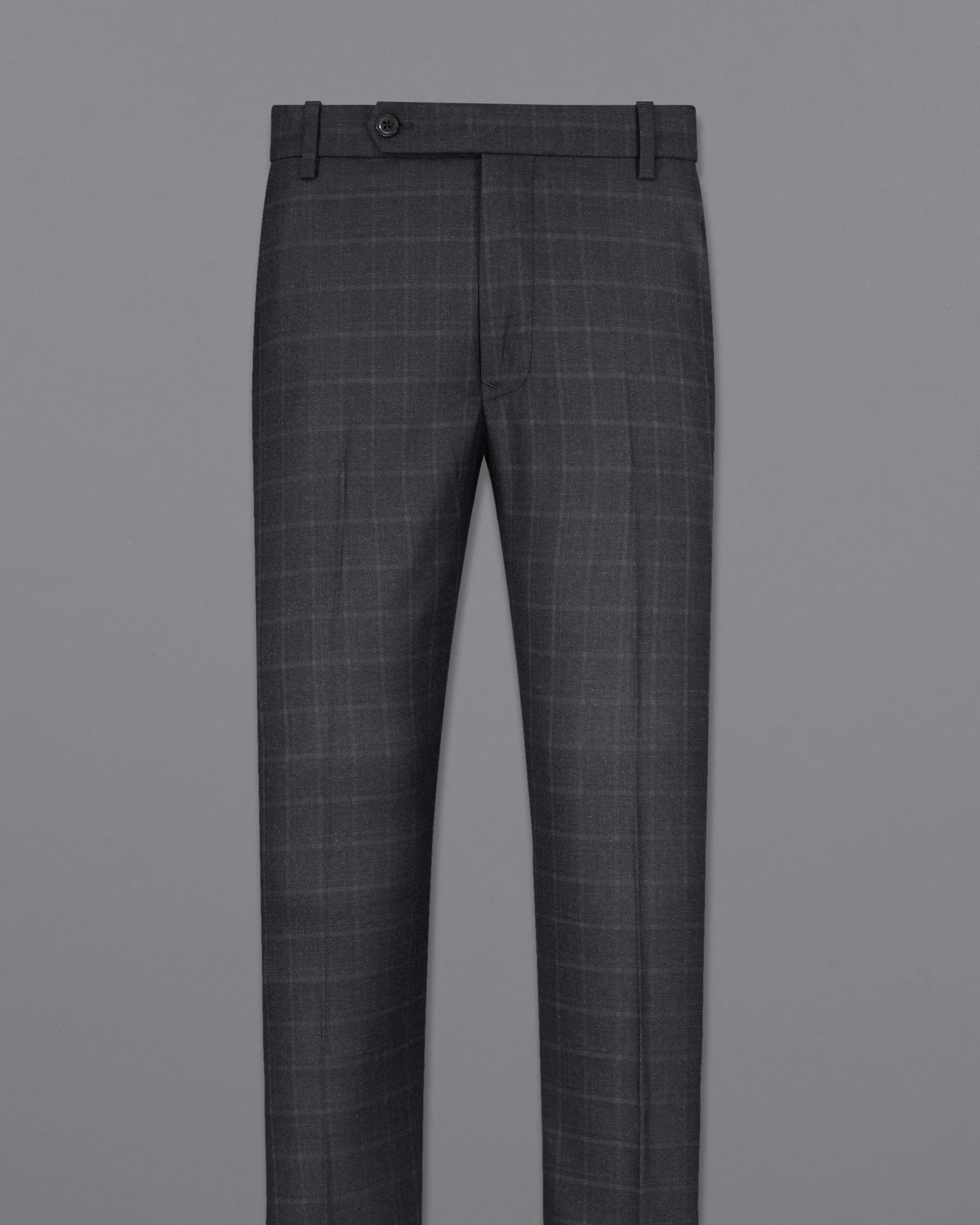 Bastille Light Black Windowpane Cross Placket Bandhgala Suit