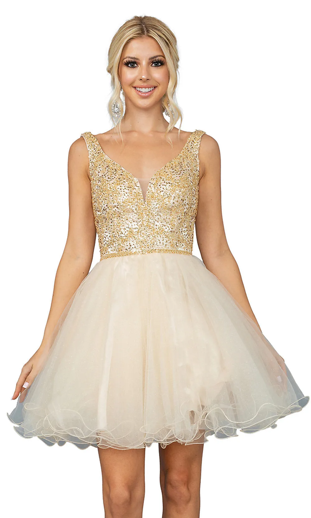 Beaded Fit-and-Flare Short Formal Homecoming Dress