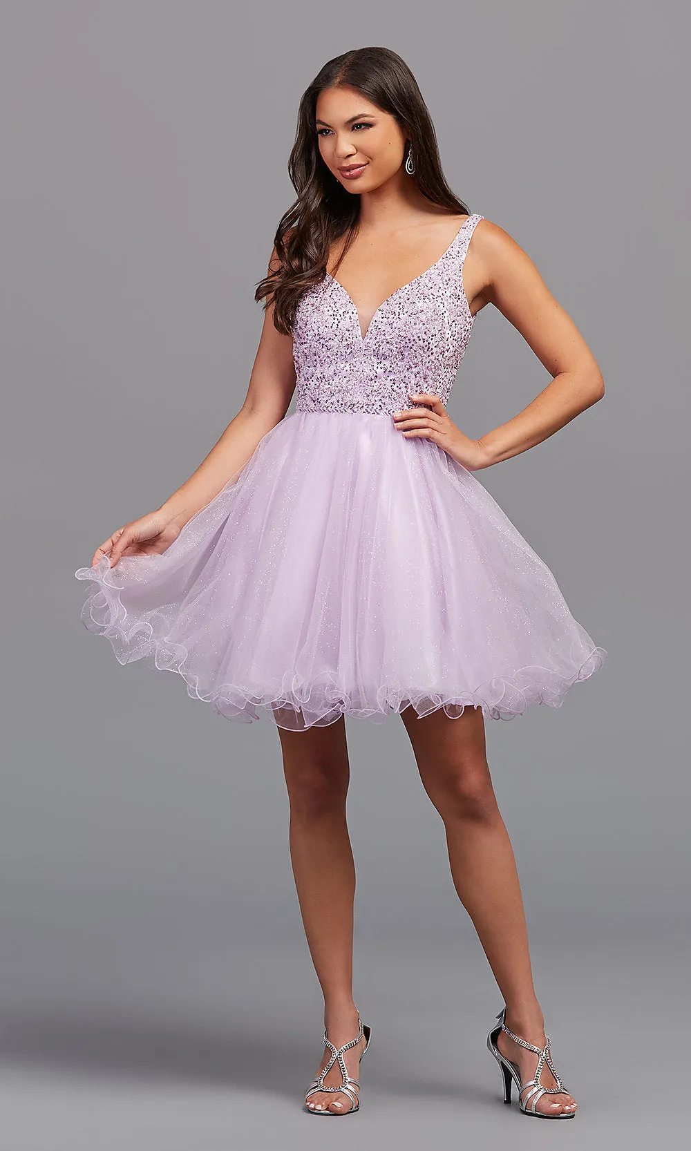 Beaded Fit-and-Flare Short Formal Homecoming Dress