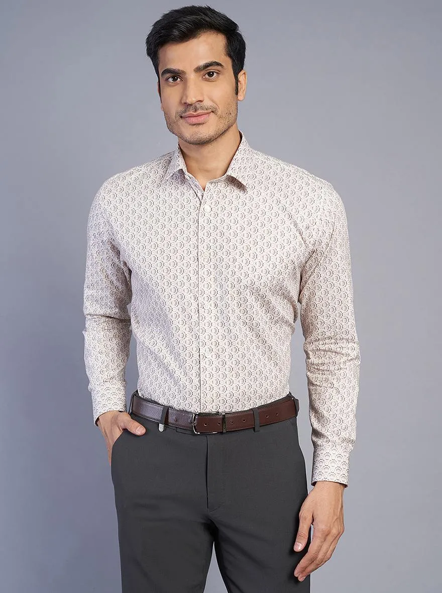 Beige Printed Regular Fit Formal Shirt | JadeBlue