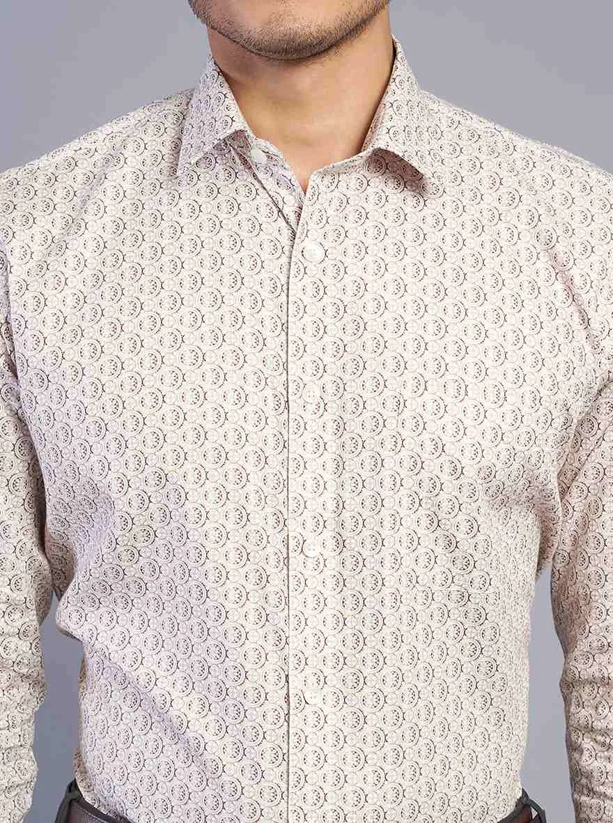 Beige Printed Regular Fit Formal Shirt | JadeBlue