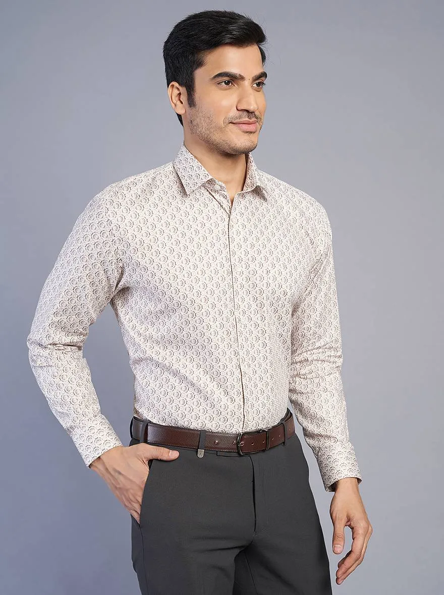 Beige Printed Regular Fit Formal Shirt | JadeBlue