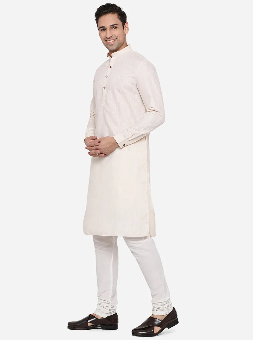 Beige Solid Regular Fit Modi Kurta | JadeBlue