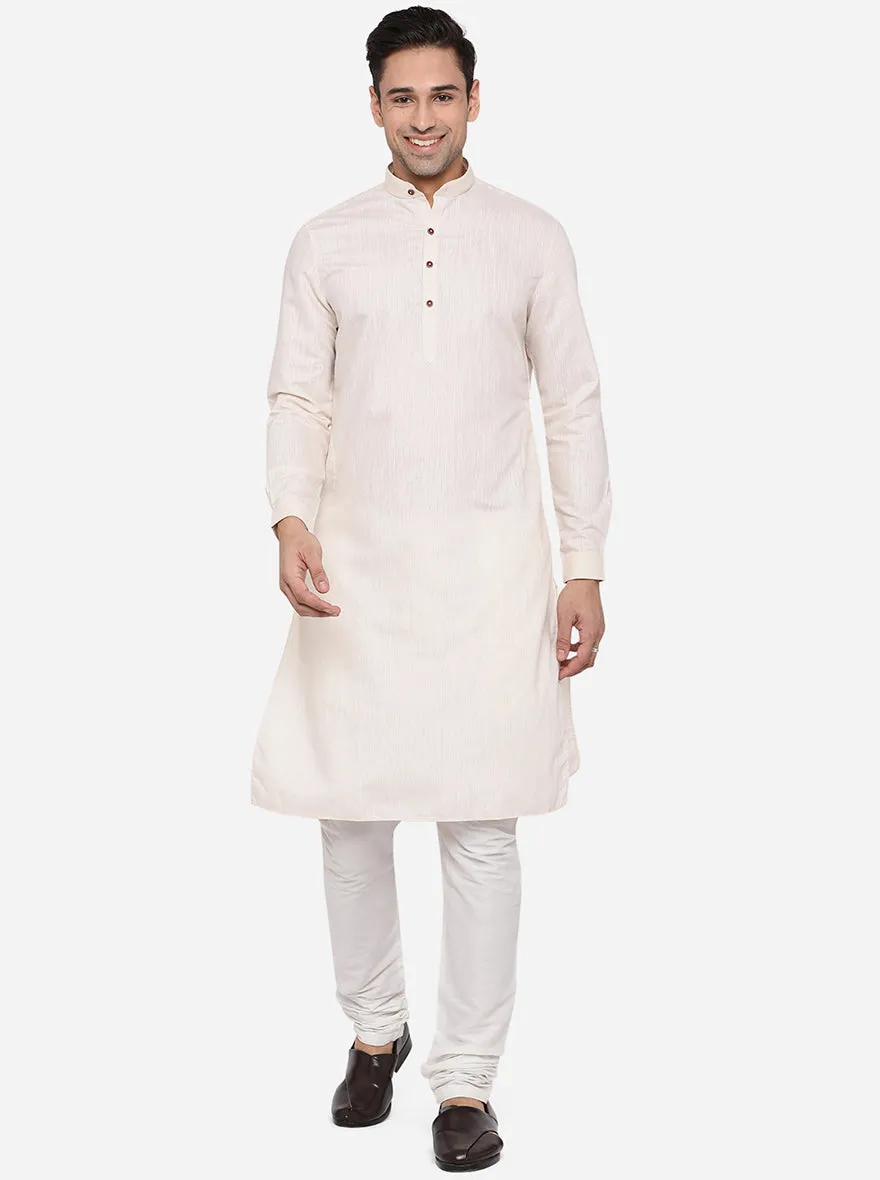 Beige Solid Regular Fit Modi Kurta | JadeBlue