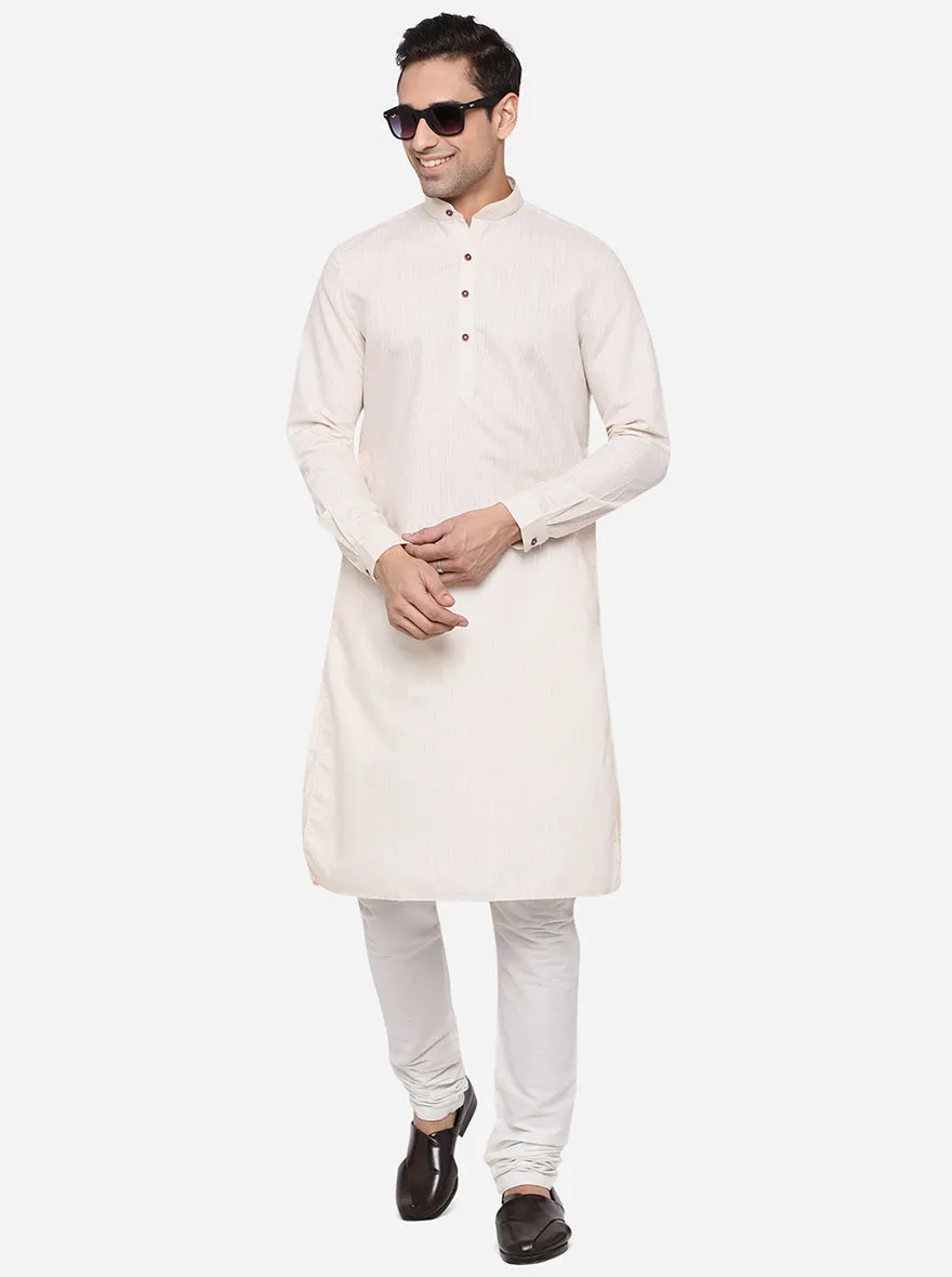 Beige Solid Regular Fit Modi Kurta | JadeBlue