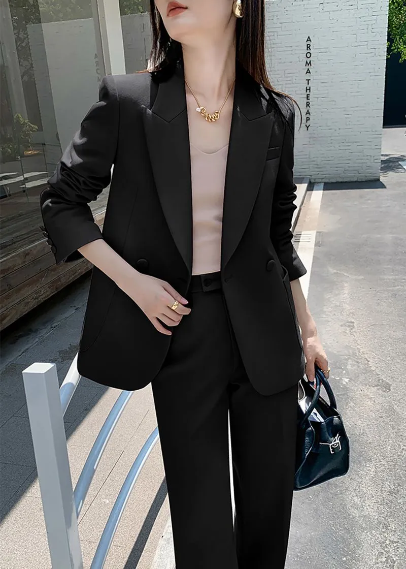 Belted Double Breasted Blazer Wide Pants Suit Two-Piece Set