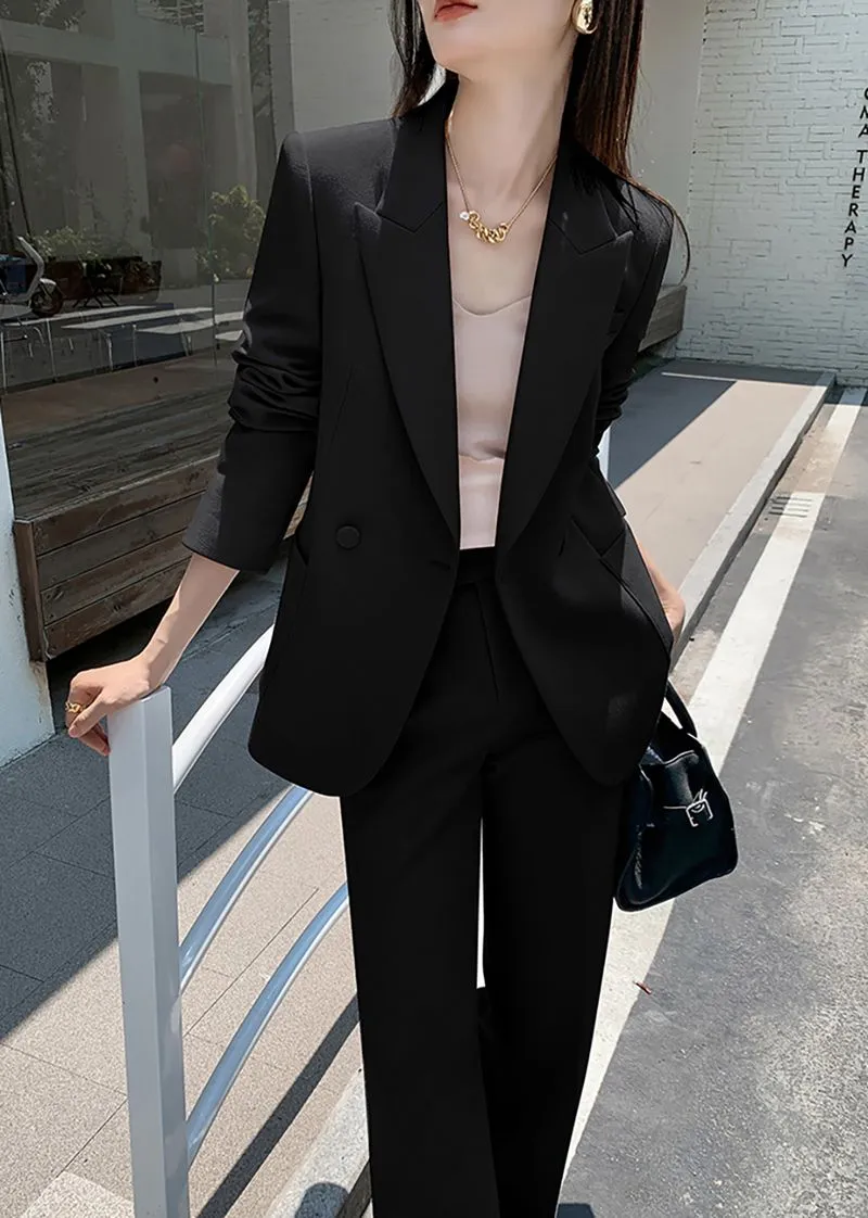 Belted Double Breasted Blazer Wide Pants Suit Two-Piece Set