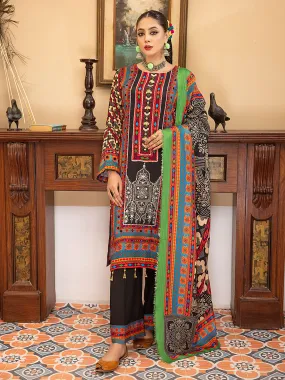 Black & Red Winter Dhanak Embroidered 3-Piece Suit