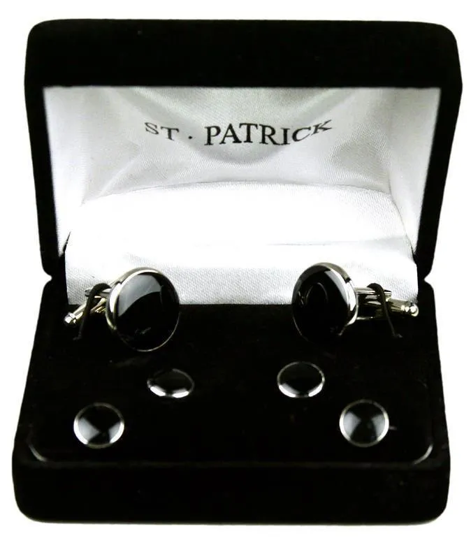 Black & Silver Tuxedo Cuff-Link & Stud Set