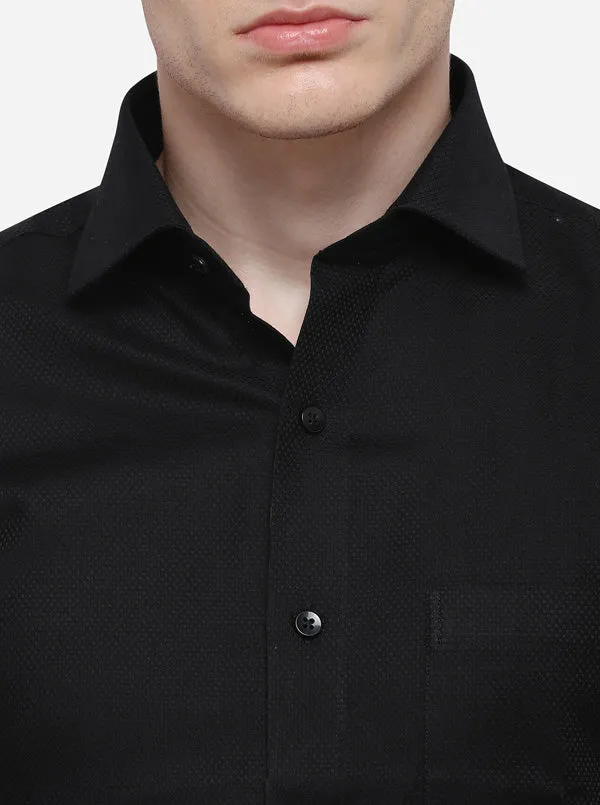 Black Dobby Slim Fit Formal Shirt | Metal