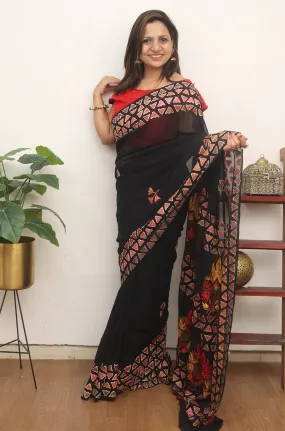 Black Embroidered Kashmiri Aari Work Georgette Saree