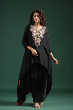 Black Embroidered Premium Silk Skirt Set