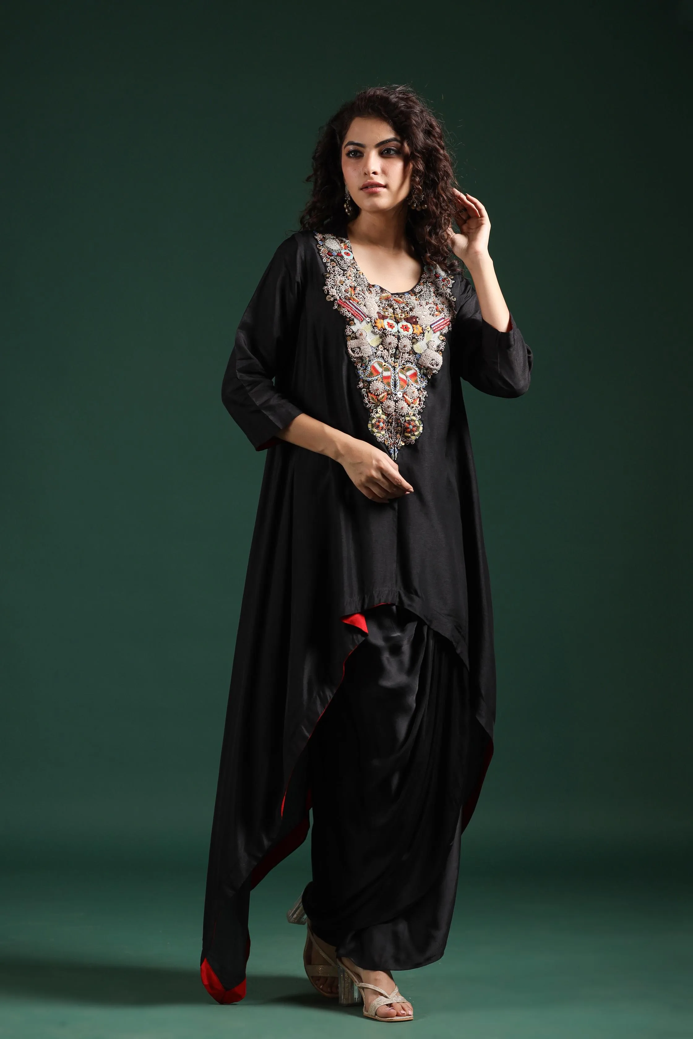 Black Embroidered Premium Silk Skirt Set