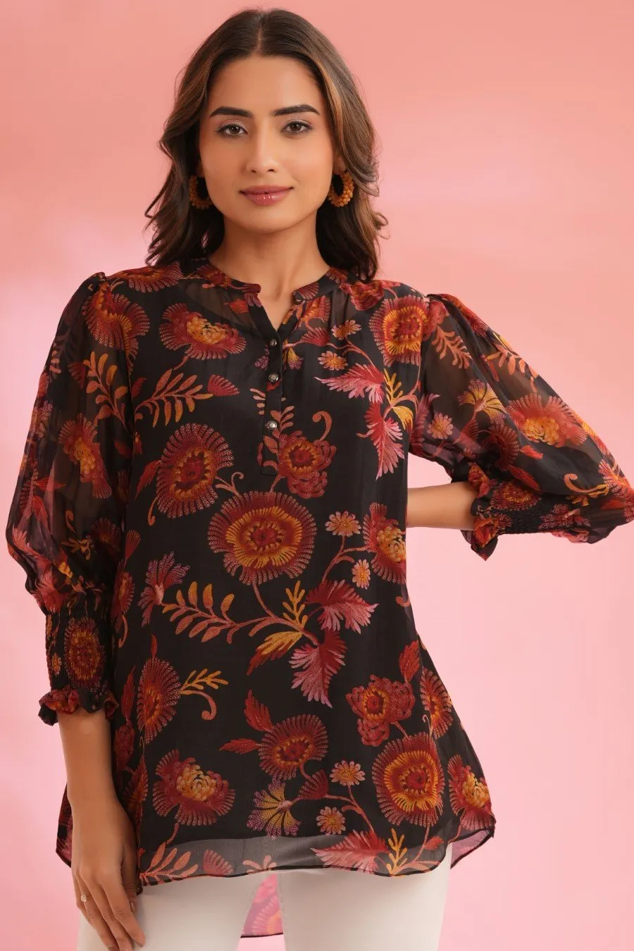 Black Floral Spanish Silk Top