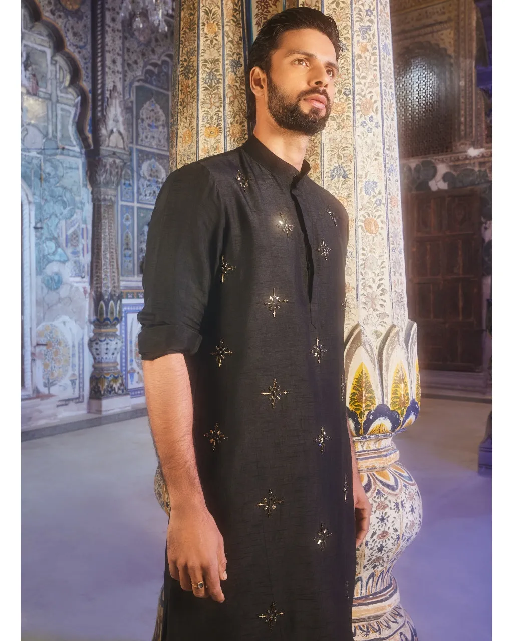 Black Metallic Embroidered Kurta Set