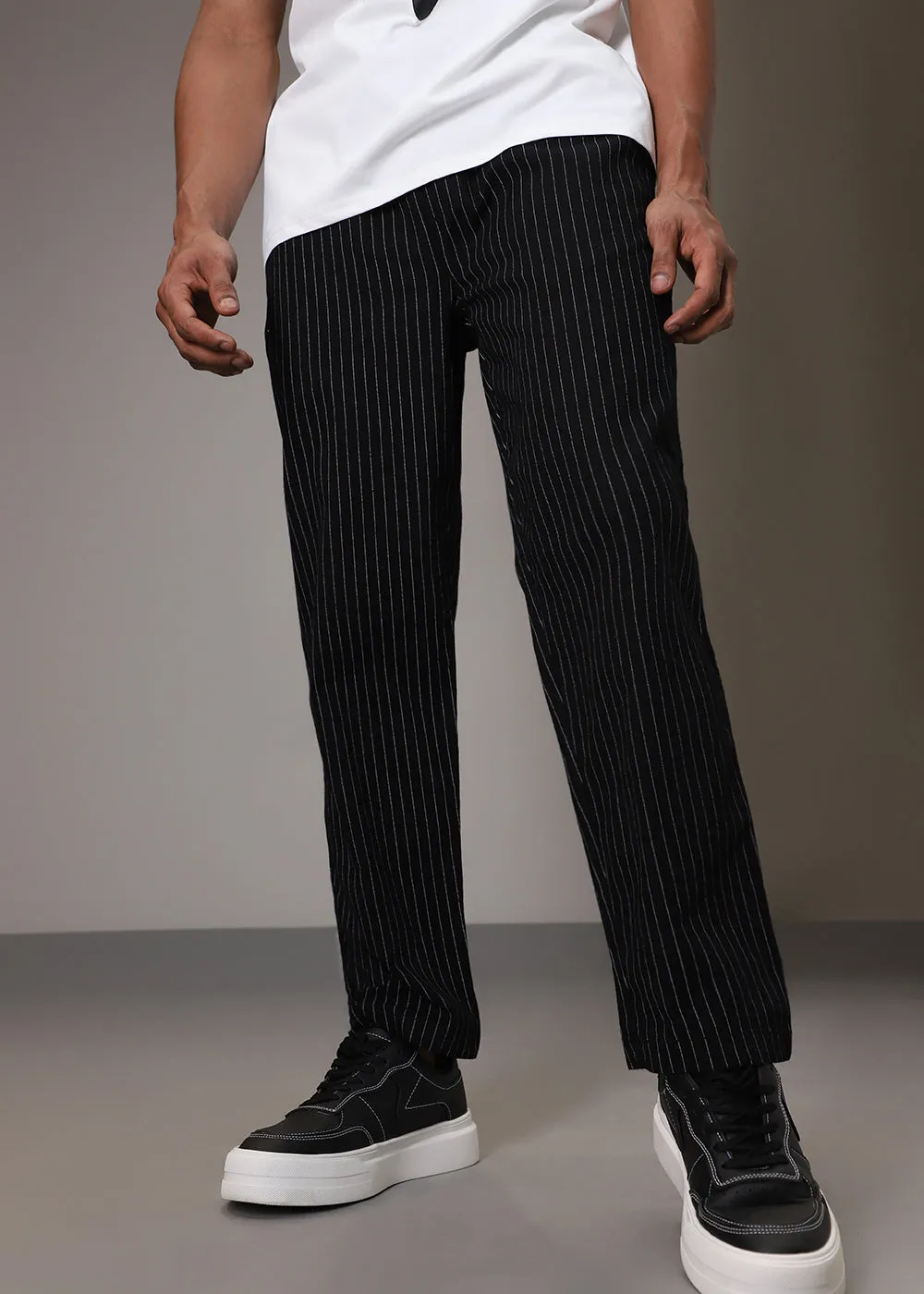 Black Pin Cotton Linen Pant