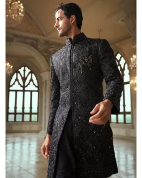 Blue Moon Hand Embroidered Sherwani