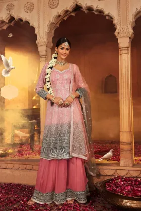 Blush Pink Embellished Vama Georgette Silk Palazzo Set