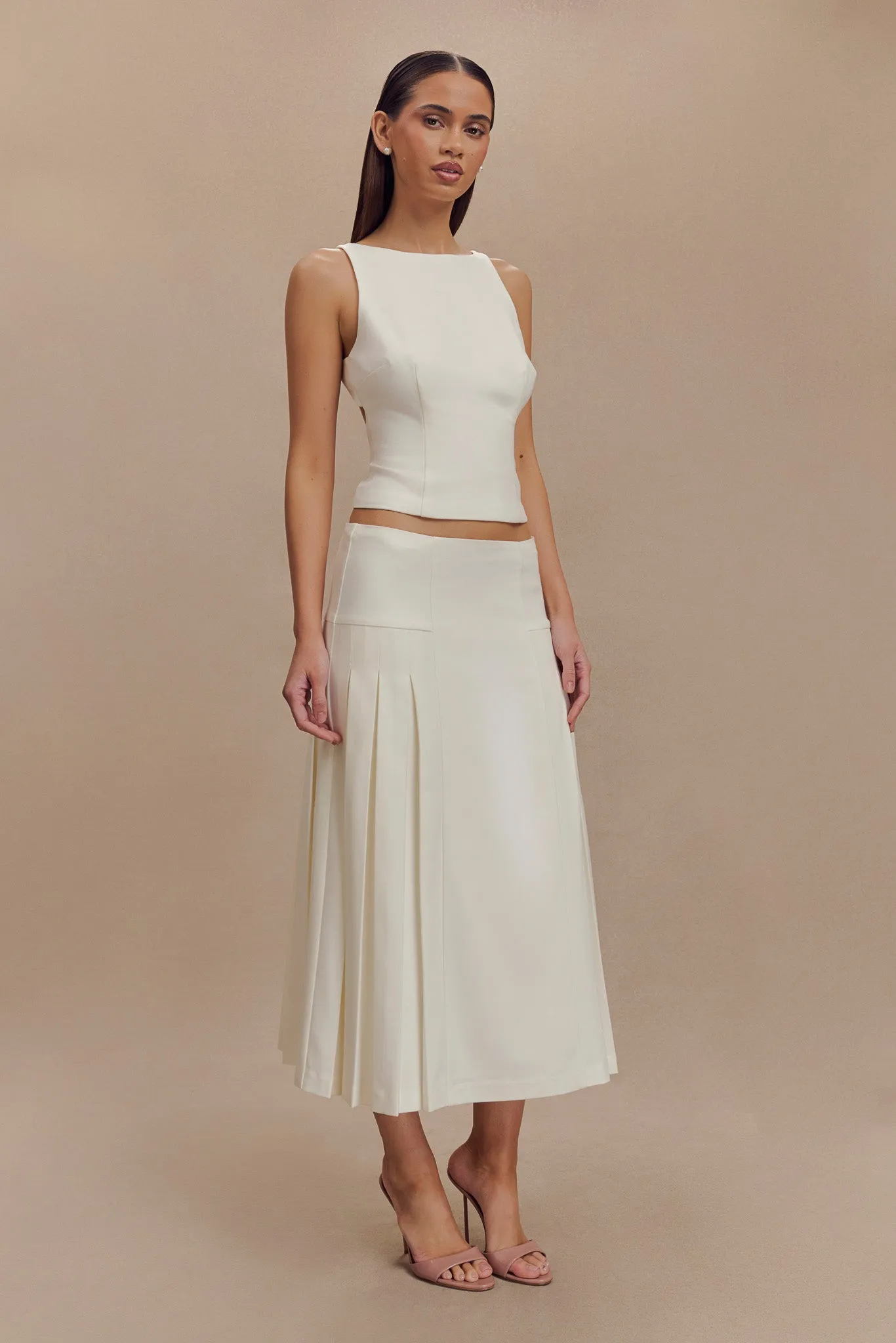 Brigette Pleated Midi Skirt - Ivory