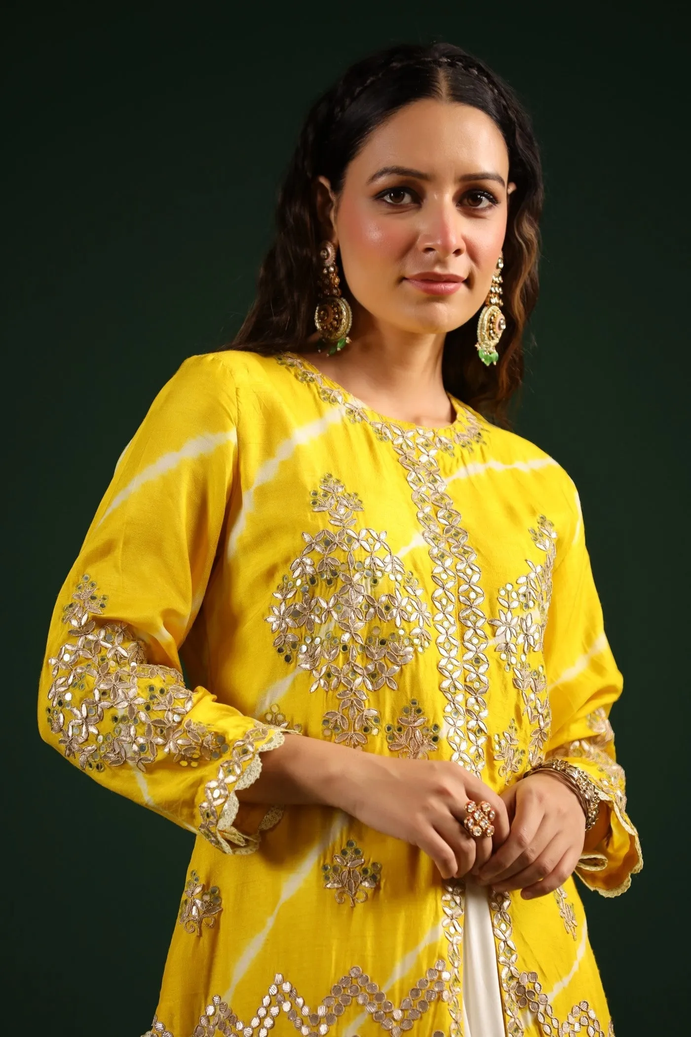 Bright Yellow Embellished Tunic With Contrast Harem Pants